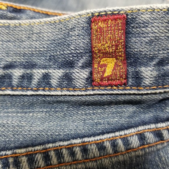 7FAM jeans 26 flare denim lightly distressed dirty aged wash U076004U-004U Y2K - Picture 13 of 16